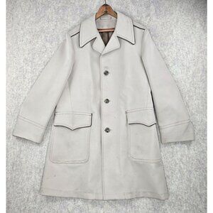 Tan Mens Button-Front Coat Vintage Mid-Length Style Decorative Stitching Large